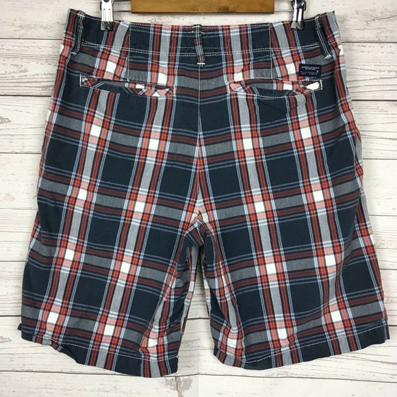 American Eagle Mens Shorts - size 32 AE Plaid Blue Red Classic Length - Picture 1 of 9